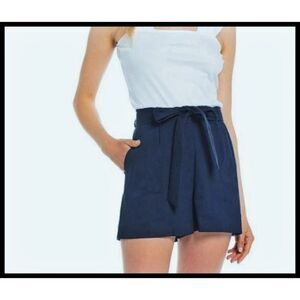 NWT Antonio Melani Amee Linen Blend Belted High Rise Shorts Abyss Blue 16 NEW